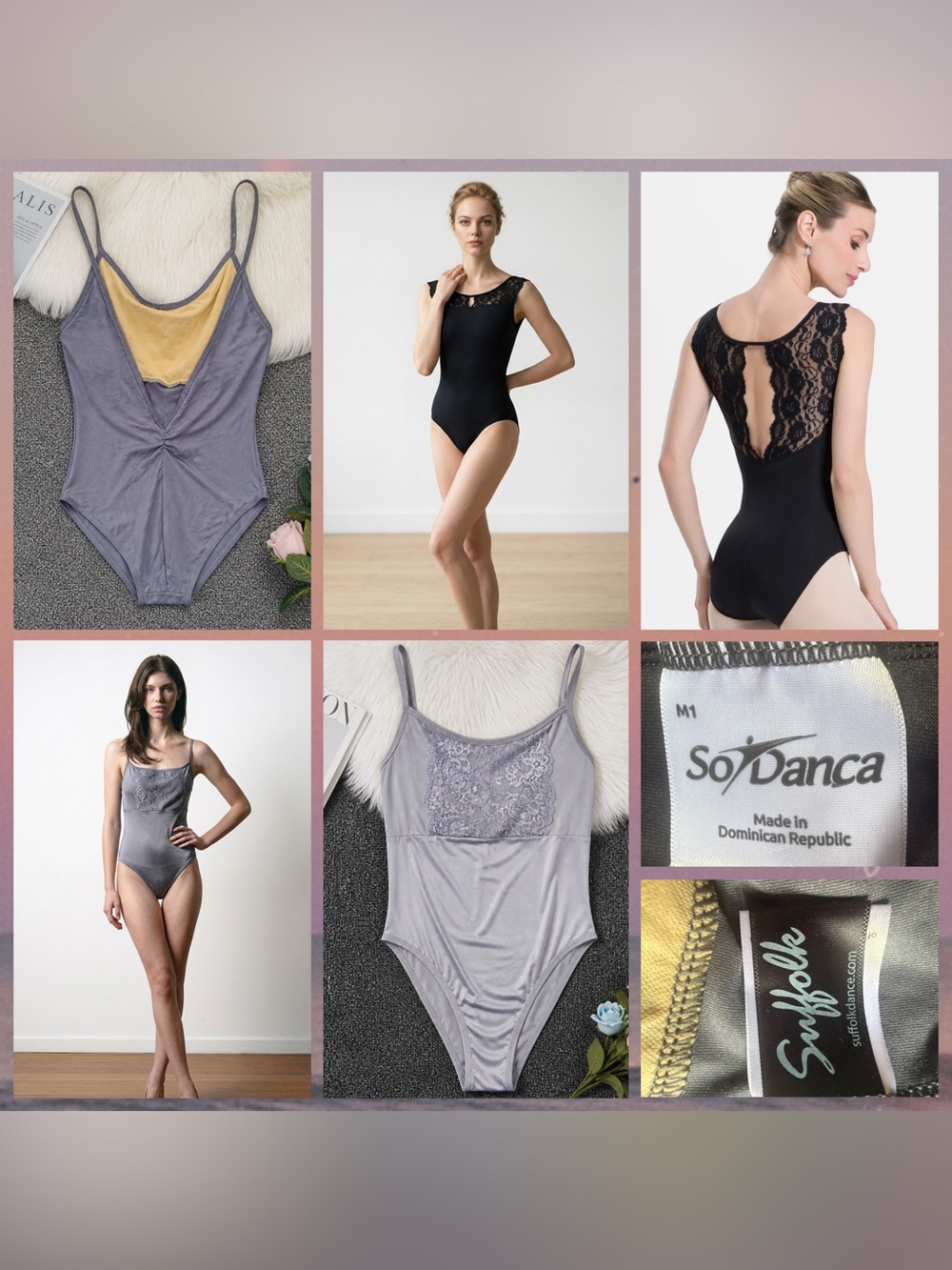 Bundle of 2 lavender Suffolk + black So Danca Adult Ballet Leotards in Size M